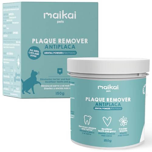 MAIKAI Plaque Remover 150 g, Zahnpflegepulver für Hunde und Katzen, Zahnreinigung gegen Mundgeruch bei Hunden, Verhindert die Bildung von Zahnbelag, 100% natürliche Inhaltsstoffe von MAIKAI