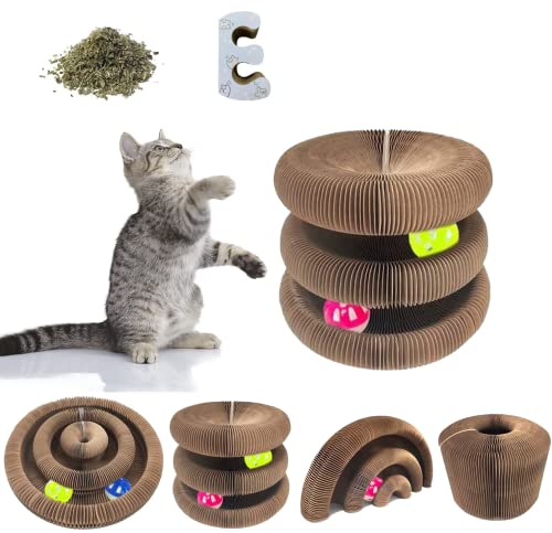 Kratzbretter Katze, Kratzpappe für Katzen Katzenspielzeug Rund Bett, 2-in-1 Cat Kratzbrett mit Glöckchen Magic Cat Scratching Board Langlebige Wellpappenpapier Interaktives Kratzspielzeug für Katzen von MAIREULB