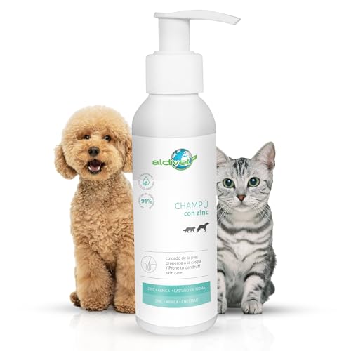 Aldivet Zink-Shampoo für Schuppenhaut bei Hunden und Katzen, Schuppenbekämpfung, Regulierung der Seebacea-Drüsen, Stärkung der Haut, Prävention von unangenehmen Gerüchen, 250 ml. von MAISCOTAZ