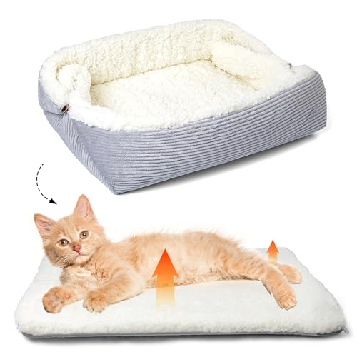 MAIYADUO Weiches Katzenbett Waschbar 42x38 cm Plüsch Haustierbett für Kleine Hunde und Katzen - 2 in 1 Katzenkissen Katzendecke Katzensofa Nest Bett von MAIYADUO