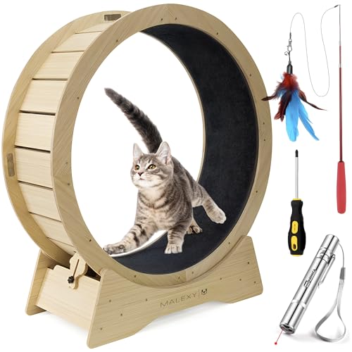 Großes Katzenlaufrad, perfekte Größe 114,3 cm, großes XL-Katzenlaufband, natürliches Massivholz, Laufrad für Indoor-Katzen, Schloss & minimiertes Lückendesign von MALEXY