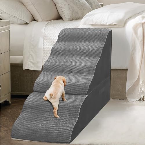 Hundetreppe für hohe Betten 76.2 cm hoch, Hundetreppe für Hochbett, Schaumstoff-Haustiertreppe/Stufe für kleine Hunde, um auf hohe Betten zu steigen, rutschfeste Hunderampen für hohe Betten 76.2-81.3 von MALOROY