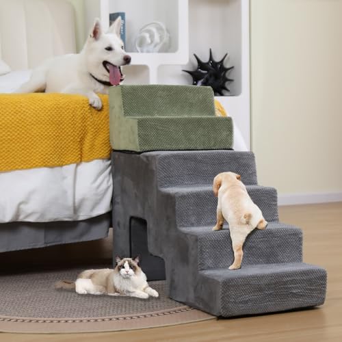 MALOROY Hundetreppe 76,2 cm hoch, 6-stufige Hundetreppe für hohe Betten 71,1-81,3 cm hoch, Hundetreppe für kleine/große Hunde bis zu hohen Betten 76,2 cm, Grau von MALOROY