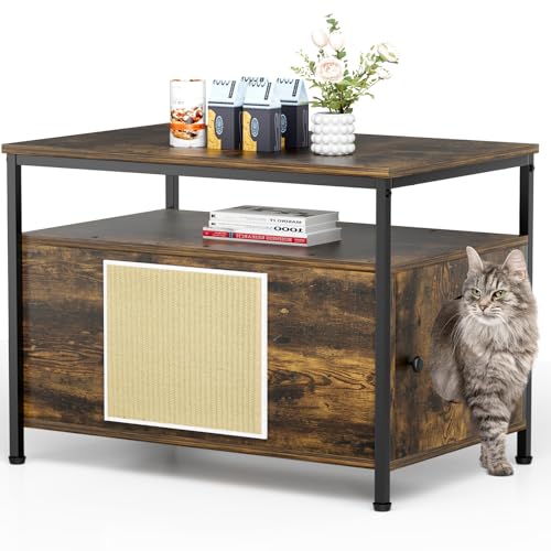 MAMIZO Katzenklo Schrank, 80 x 50 x 59 cm, Katzentoilette Schrank mit Katzenhöhle, Katzenhaus mit Offenem Regal, Katzenschrank Groß mit Tür Kratzmatte,XL,hohe Beine,für Große Katzen,Tigerholzfarbe MAMIZO Katzenklo Schrank, 80 x 50 x 59 cm, Katzentoilette Schrank mit Katzenhöhle, Katzenhaus mit Offenem Regal, Katzenschrank Groß mit Tür Kratzmatte,XL,hohe Beine,für Große Katzen,Tigerholzfarbe von MAMIZO