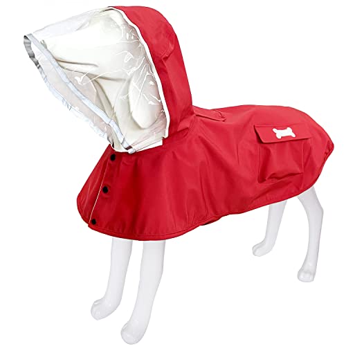 Hunde-Regenmantel, wasserdichter Regenponcho mit Kapuze, hochreflektierend, verstellbar, Haustier-Regenjacke mit Loch für die Leine für kleine, mittelgroße und große Hunde (Rot, Größe XXL) von MAMORE