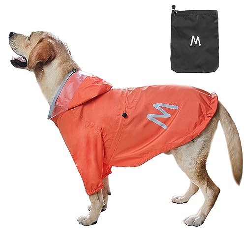 MAMORE Hunde-Regenmantel, Hundeponcho mit transparenter Kapuze und 2 Beinen, wasserdichte und verstellbare Hundejacke mit reflektierenden Streifen für kleine, mittelgroße und große Hunde (Orange, von MAMORE