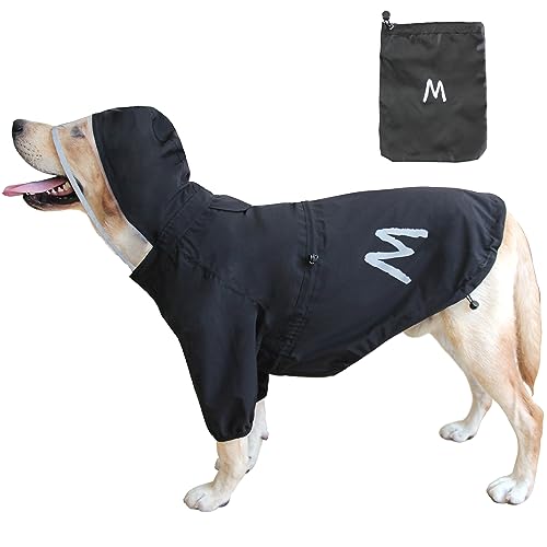 Mamore Hunde-Regenmantel mit transparenter Kapuze und 2 Beinen, verstellbare Jacke mit Unterseite, wasserdicht und reflektierender Streifen für kleine bis große Hunde (schwarz, klein) von MAMORE