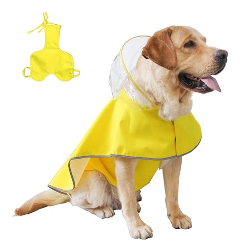 MAMORE Hunde-Regenmantel, wasserdichter Hunde-Regenmantel, Kapuzenponcho mit verstellbarer Bauchabdeckung, reflektierend, leicht, Haustier-Regenjacke für kleine und mittelgroße Hunde (Gelb-Männchen, von MAMORE