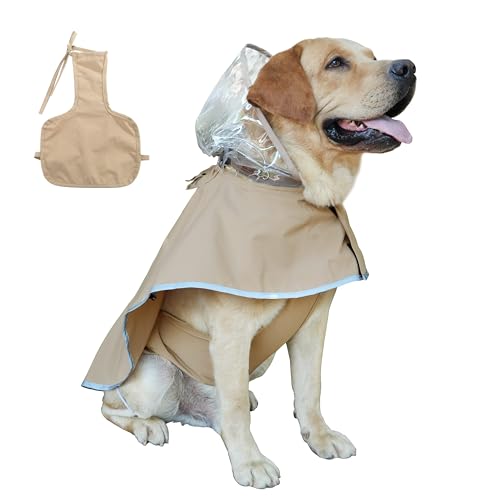 MAMORE Hunde-Regenmantel, wasserdichter Hunde-Regenmantel, Kapuzenponcho mit verstellbarer Bauchabdeckung, reflektierend, leicht, Haustier-Regenjacke für kleine und mittelgroße Hunde (Khaki-Weiblich, von MAMORE