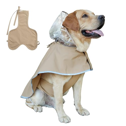 MAMORE Hunde-Regenmantel, wasserdichter Hunde-Regenmantel, Kapuzenponcho mit verstellbarer Bauchabdeckung, reflektierend, leicht, Haustier-Regenjacke für kleine und mittelgroße Hunde (Khaki-Herren, von MAMORE