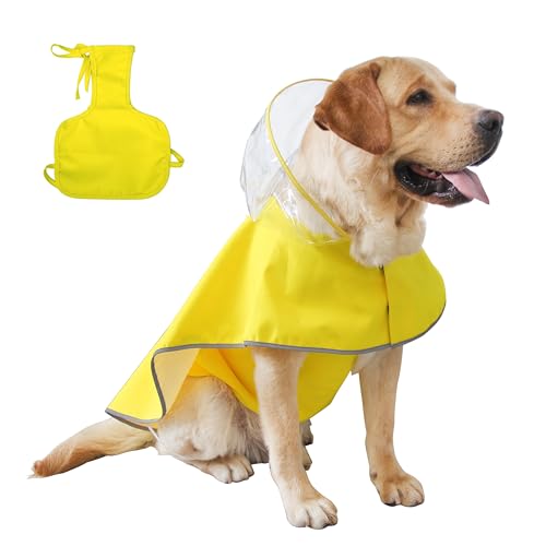 MAMORE Hunde-Regenmantel, wasserdichter Hunde-Regenmantel, Kapuzenponcho mit verstellbarer Bauchabdeckung, reflektierend, leicht, Haustier-Regenjacke für kleine und mittelgroße Hunde (gelb, weiblich, von MAMORE