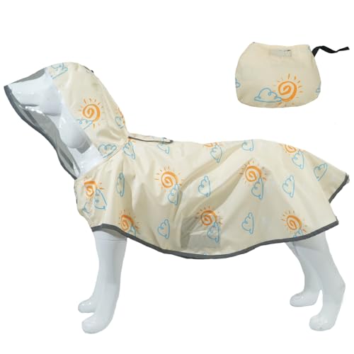 MAMORE Hunde Regenmantel Wasserdicht Regenjacke mit Kapuze für Kleine Mittlere Große Hunde und Welpen, Packbarer Hundeponcho Reflektierend Einstellbar (Sun Shine, XX-Large) von MAMORE