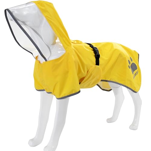 MAMORE Hunde-Regenmantel mit Kapuze, wasserdichter Hunde-Regenmantel mit reflektierenden Streifen, verstellbare, leichte Hunde-Regenjacke mit doppellagiger Schicht für große, mittelgroße und kleine von MAMORE