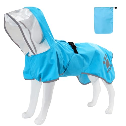 MAMORE Hunde-Regenmantel mit Kapuze für kleine, mittelgroße und große Hunde, Poncho-Unterseite, wasserdicht, verstellbar, reflektierend, atmungsaktiv, Loch für die Leine (Blau, XXXL) von MAMORE