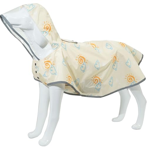 MAMORE Hunde-Regenmantel mit Kapuze und Loch für die Leine, wasserdichte Hunde-Regenjacke mit reflektierendem Streifen für kleine bis 3XL Hunde und Welpen, verstaubar (Sonne und Wolke, Größe L) von MAMORE