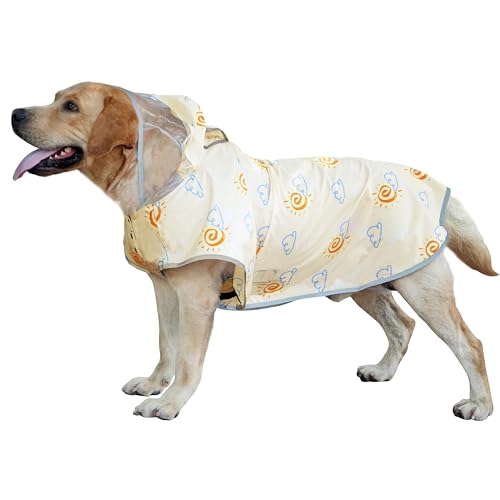 MAMORE Hunde-Regenmantel mit Kapuze und Loch für die Leine, wasserdichte Hunde-Regenjacke mit reflektierendem Streifen für kleine bis 3XL Hunde und Welpen, verstaubar (Sonne und Wolke, Größe XX-Large) von MAMORE