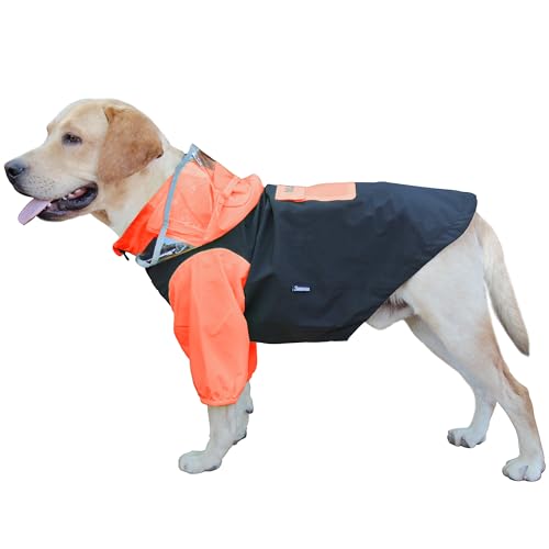 Mamore Hunde-Regenmantel – wasserdichte Hundejacke mit Loch für die Leine und transparenter Kapuze, leichter reflektierender Regenmantel für kleine, mittelgroße und große Hunde (Größe XS, Orange und von MAMORE