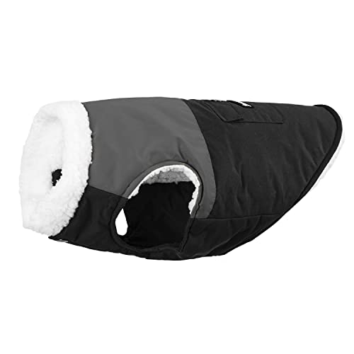 MAMORE Warmer Hunde-Wintermantel, winddicht, verdickt, weiche Hundejacke mit 3 Schichten, mit Fleece gefüttert, Haustierkleidung, kaltes Wetter, mittelgroße Hunde (Medium, Grau und Schwarz) von MAMORE