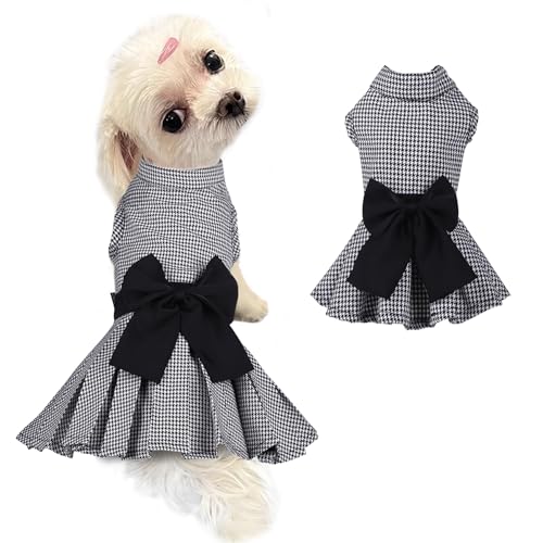 Modisches Kleid für Hunde und Katzen mit Schleife, Allwetter-Welpenkleidung, Haustier-Prinzessinnen-Kleid für kleine Hunde, Katzen, Mädchen (Medium, Weiß und Schwarz) von MAMORE