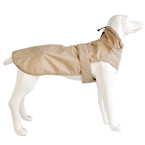 Regenmantel für Hunde, verstellbar, wasserdicht, leichte Haustier-Regenjacke, Welpenbekleidung mit reflektierenden Streifen für kleine, mittelgroße und große Hunde (Khaki, Größe XXL) von MAMORE