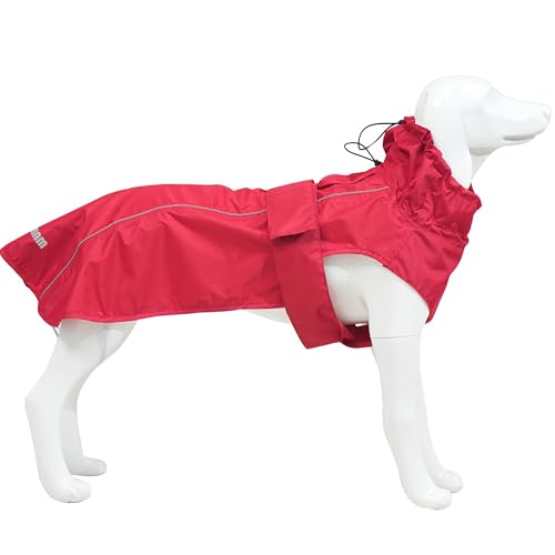 Verstellbarer, wasserdichter Hunde-Regenmantel für Hunde, leichte Haustier-Regenjacke, Welpenbekleidung mit reflektierenden Streifen für kleine, mittelgroße und große Hunde (Rot, XS) von MAMORE