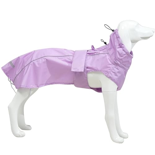 Verstellbarer wasserdichter Hunde-Regenmantel für Hunde, leichte Haustier-Regenjacke, Welpenbekleidung mit reflektierenden Streifen für kleine, mittelgroße und große Hunde (Hellviolett, Größe S) von MAMORE