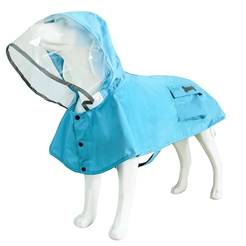 Wasserdichter Hunde-Regenmantel mit Poncho-Kapuzenpullover, hochreflektierend, verstellbar, gelbe Haustier-Regenjacke mit Loch für die Leine für kleine, mittelgroße und große Hunde (Blau, XS) von MAMORE