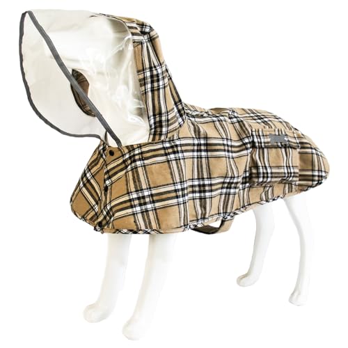 Wasserdichter Hunde-Regenmantel mit Poncho-Kapuzenpullover, hochreflektierend, verstellbar, gelbe Haustier-Regenjacke mit Loch für die Leine für kleine, mittelgroße und große Hunde (Khaki, XXL) von MAMORE