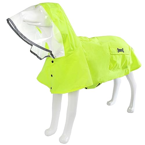 Wasserdichter Hunde-Regenmantel mit Poncho-Kapuzenpullover, hochreflektierend, verstellbar, gelbe Haustier-Regenjacke mit Loch für die Leine für kleine, mittelgroße und große Hunde (fluoreszierendes von MAMORE