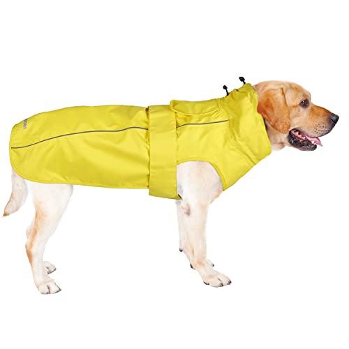 Wasserdichter Hunde-Regenmantel, Hundebekleidung mit reflektierenden Streifen, verstellbare, atmungsaktive Regenjacke mit Loch für die Leine (Medium, Gelb) von MAMORE