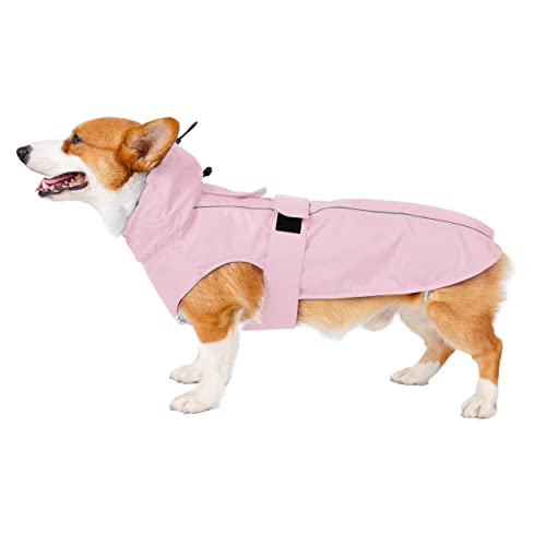 Wasserdichter Hunde-Regenmantel mit reflektierenden Streifen, verstellbare, atmungsaktive Regenjacke mit Loch für die Leine für Haustiere (XXX-Large, Rosa) von MAMORE