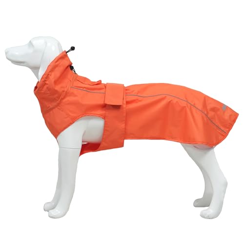 Wasserdichter Hunde-Regenmantel mit reflektierenden Streifen, verstellbarer, atmungsaktiver Regenmantel mit Loch für die Leine für Hunde, Orange, Größe XL von MAMORE