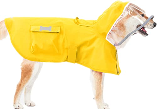 Wasserdichter Regenmantel für Hunde, mit Poncho-Kapuze, hoch reflektierend, verstellbar, gelb, Haustier-Regenjacke mit Loch für Leine, für kleine, mittelgroße und große Hunde (X-Large) von MAMORE