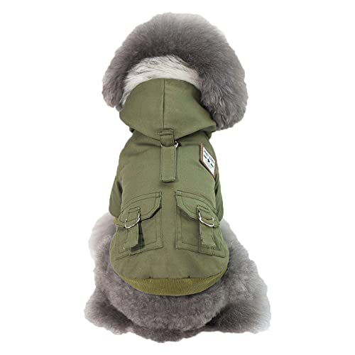 Hundejacken Welpen Winddichte Hundemantel mit flauschigem Hut Outfits Outerwear für kleine/mittlere Hunde Katzen Armeegrün L von MANBOZIXi