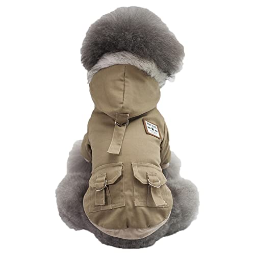 Hundejacken Welpen Winddichte Hundemantel mit flauschigem Hut Outfits Outerwear für kleine/mittlere Hunde Katzen Khaki L von MANBOZIXi