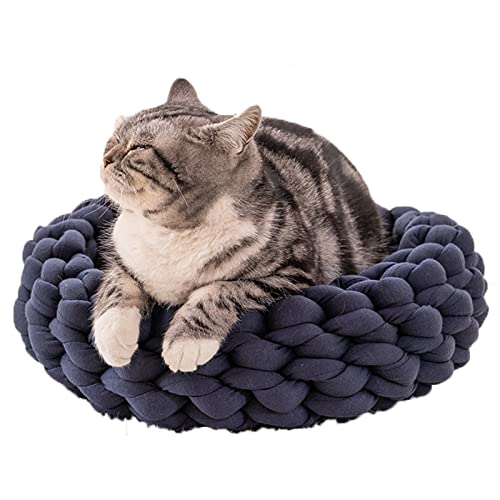 Katzen Beruhigendes Bett Hundebett Donut Kuscheltier Welpen Kätzchen Bett waschbares Haustier Webnest Haustierbett Dunkelblau Durchmesser 40cm von MANBOZIXi