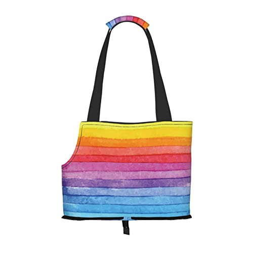 Hundetragetasche, bunt, Regenbogenstreifen, bedruckt, leicht, vielseitig, tragbar, weich, Tier, bequeme Taschen für kleine Haustiere von MANLUU