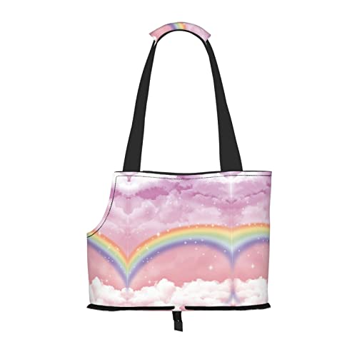 Hundetragetasche mit buntem Regenbogen-Druck, leicht, vielseitig, tragbar, weich, Tier, bequeme Taschen für kleine Haustiere von MANLUU