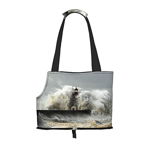 Lighthouse in The Sea Waves Bedruckte Hundetragetasche, leicht, vielseitig einsetzbar, tragbar, weich, Tier, bequeme Taschen für kleine Haustiere von MANLUU