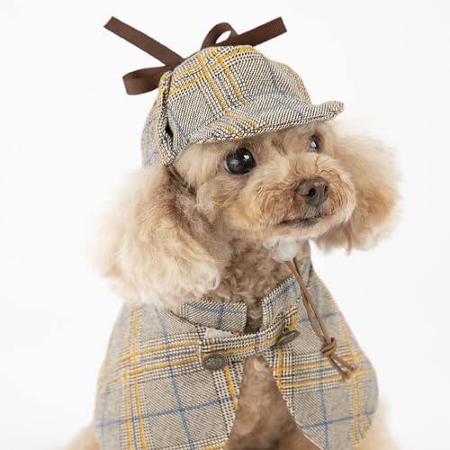 Hundekostüm, niedliches Detektiv-Haustierkleidungs-Set, Halloween, Cosplay, Party, Outfit, Wintermode, Umhang, Hut für kleine, mittelgroße Hunde und Katzen, Kätzchen (Größe XL) von MANON ROSA