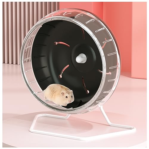 Laufrad für Chinchillas, sehr leise, verstellbarer Ständer für Kleintiere, Hamster, Rennmäuse, Mäuse, Holländische Schweine, Degus, Igel, Meerschweinchen, M (14 cm D), schwarz mit Ständer von MANON ROSA