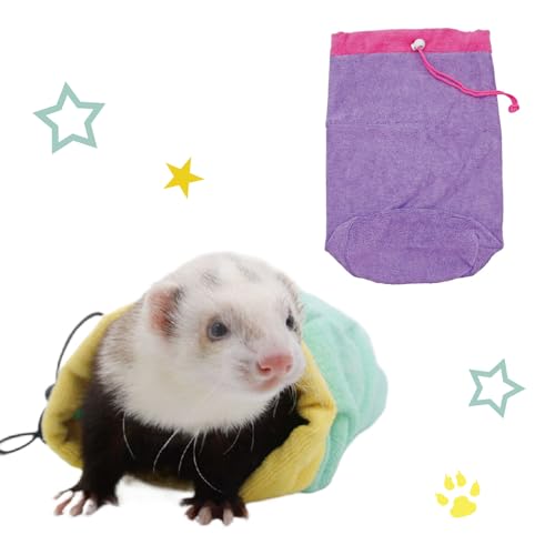 MANON ROSA Frettchen-Badetuch-Tasche – schnell trocknender, saugfähiger Bademantel mit verstellbarem Kordelzug, Mikrofaser-Handtuch für kleine Tiere, Zuckergleiter, Ratten, Hamster (lila) von MANON ROSA