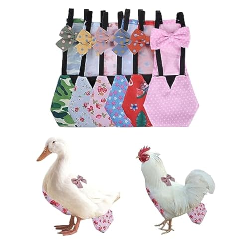 MANON ROSA Hühnerwindeln Bantam Hens – Wiederverwendbares 6-teiliges Set mit Fliegen, Geflügelwindeln, waschbar, wasserdicht, für Gänse, Haustiere, Enten, Seide, Seide (6D XS) von MANON ROSA