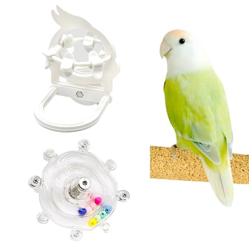 Vogelspiegel mit Spielzeug und Drehrad Set - Interaktives Papageienkäfig Zubehör für Sittiche Sittiche Sittiche Nymphensittiche Finken Kanarienvogel - Vogelgenehmigt Spaß und Bereicherung (03 Clear) von MANON ROSA