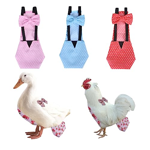 Windeln mit Fliege, wiederverwendbar, handgefertigt, waschbar, wasserdicht, Innenschicht für Gänse, Henne, stilvolle und schützende Geflügelwindel, gepunktet, groß, 3er-Pack von MANON ROSA