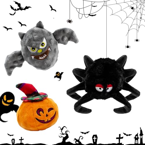 MAOOOOB Halloween-Hundespielzeug, Kürbis, Teufel und Spinne, 3 Stück, Zahnspielzeug, Haustier-Hundespielzeug, interaktives Geschenk, Hundespielzeug für kleine, mittelgroße Hunde von MAOOOOB