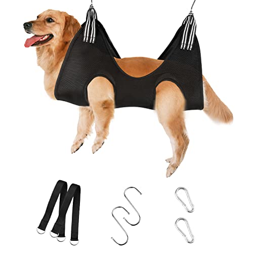 MARIBUR Hundepflege Hängematte Set, Hundehängematte für Kleine Hund Katzen, Hängematten Geschirr mit S Haken, Hängegeschirr für Nageltrimmen, Krallenschneider, Baden, Haustierpflege (L) von MARIBUR