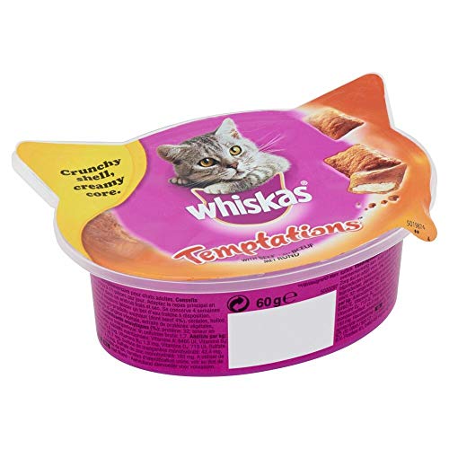 Whiskas Knuspertaschen für ausgewachsene Katzen - kalorienarme Knusper-Snacks für Katzen in der Geschmacksrichtung Rind / 8 Schalen (8 x 60 g) von Mars