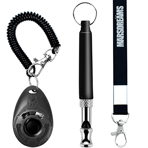 MARSDREAMS - Pet Training Clicker, Pfeife - Trainingsverhalten Hilfsmittel Zubehör für Welpen mit Lanyard - Bellkontrolle Gerät - Lange Reichweite Einstellbare Frequenz - 3 Stück - Schwarz von MARSDREAMS