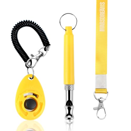 MARSDREAMS Pet Training Clicker Pfeife Training Verhaltenshilfen Zubehör für Welpen mit Lanyard Bell-Kontrollgerät Lange Reichweite Einstellbare Frequenz 3 Stück Gelb (Gelb) von MARSDREAMS